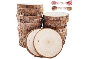 WILLIAM CRAFT Rondin de Bois avec Trou Diamètre 6-7cm 30 Pcs Tranches de Bois Naturel Convient pour Decoration Noel Bois, Marque Place Mariage, Pyrograveur Bois,pour arts et travaux manuels de Noël…