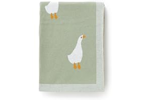 DovFanny Baby Blanket 100% Cotton Knitted Soft Blanket for Newbron with Lovely Zebra, 100 x 80cm (green-goose)