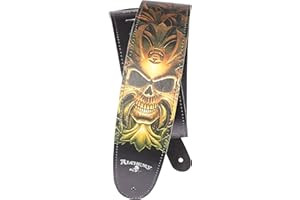 PLANET WAVES D'Addario Sangle en cuir pour guitare Alchemy, Green Skull