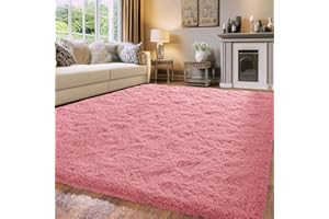 ‎FVVRAX FVVRAX Flauschiger Hochflor Teppich 120x180 cm Erröten | Extra weicher Shaggy Teppich rutschfest für Wohnzimmer Schlafzimmer | Kuscheliger Bodenteppich für Kinder Haustiere