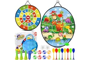 VICTERR Gioco Freccette Bambini, 72CM Pieghevole Doppia Faccia Dinosauri Bersaglio Freccette con 8 Palline Adesive 8 Freccette, Interno Esterno Giocattoli per Bambini e Adulto, Regalo per Bambino Bambina