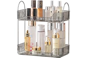 CESTATIVO Bathroom Organiser Countertop, Vanity Trays for Bathroom, Skincare Makeup Organiser Shelf, Vanity Organiser, Bathroom Counter Shelf for Cosmetics, Toiletries, Lotions, Perfumes (2 Tiers, Grey)