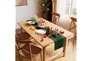 Encasa XO Camino de Mesa | Algodón de Canalé Fino Teñido con Hilo | Tamaño 32x137 cm | Escalera Verde Oscuro | Lavable a Máquina