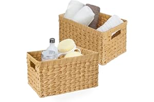 GRANNY SAYS Cestas de almacenamiento de mimbre, cestas tejidas para estantes, cestas de baño impermeables para organizar, cestas de mimbre con asas, naturaleza, paquete de 2