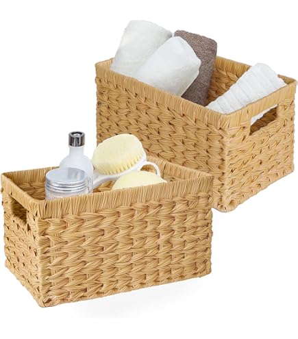 BM 4620 Cestino Portaoggetti Bagno Effetto Rattan Quadrato, Set di 3 Cestini da Scaffale Grigio Intrecciato Organizer Scatole Portaoggetti Adatto a Diversi Usi Organizzazione