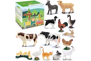 toymany 14PCS Mini Farm Animal Figures Toy, Detailed Texture Farm Figurines Cake Topper Toy Set, Easter Egg Christmas Birthday Gift Party Favor School Project for Kids Children Toddlers