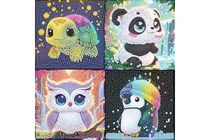 BRUKUSUR 4 Pezzi Diamond Painting per Bambini, Disegni con Perline da Attaccare, DIY Kit Pittura Diamante Regalo per Bambini 6 7 8 9 10 Anni (15x15 cm)