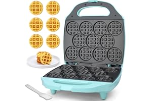 Baker's Friend Maquina Waffles, Mini Gofrera Para Niños y Adultos, Pequeña Máquina Para Gofres Belgas, 11 x 5.5 cm, Gofrera Antiadherente, Mini Waffle Maker, Aqua
