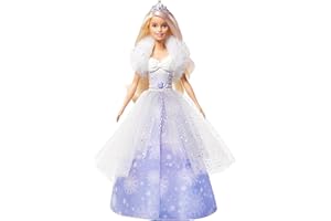 Barbie Dreamtopia Fashion Reveal Princess Doll, 12-inch, Blonde with Pink Hairstreak, Snowflake Gown and Hairbrush, GKH26