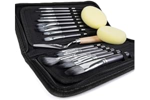 ARTIFY ART SUPPLIES Artify Set di pennelli da 15 pezzi per pittura ad acquerello ad olio acrilico a guazzo Include custodia da trasporto pop-up con spatola e 2 spugne - Grigio