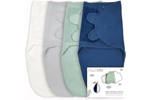 Mama Cheetah Sac d'emmaillotage pour bébé, Couverture en Coton Biologique, Sac de Nuit Ajustable, emmaillotage Facile pour garçon Fille 0-3 Mois, Baby Essentials, Paquet de 4