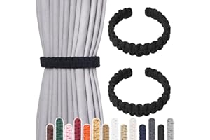 Pretty Jolly 2 Pack Natural Cotton Rope Curtain Tiebacks Farmhouse Rustic Style Decorative Drape Tie Backs Handmade Braided Curtain Holdbacks for Home Sheer/Light Weight Drapery (C-Black-L)