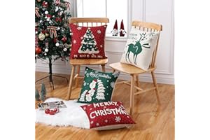 CAROMIO Świąteczne poszewki na poduszki, zestaw, 45 x 45 cm, kwadratowe, czerwone i zielone, świąteczne, na sofę, dekoracja domu, 4 szt.