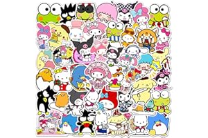 SUNYOVIME Anime Sanrio Sticker,50 Stück Wasserfeste Vinyl Aufkleber Set Mit Kawaii Hello Kitty/Kuromi/My Melody Stickers Graffiti Aufkleber für Skateboard Laptop Koffer Helm Motorrad Auto Fahrrad Handy