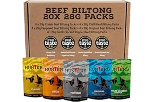 HUNTERS BILTONG Hunters Beef Snack 20 Pack Variety Beef Biltong, 560g Mixed Flavours - Biltong Bites - Grass Fed Meat Strips - High Protein Snacks - Carnivore Low Calorie Meat Snacks