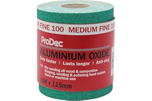 ProDec 10m Rotolo 100 Grana Medio-Fine Verde Ossido di Alluminio Carta abrasiva per la levigatura di legno, vernice, gesso, stucco, metallo e altro, 115mm di larghezza Carta abrasiva