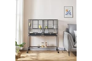 Panana Large Budgie Cage Metal Bird Cage with Stand Rolling Parrot Cage for Cockatiels African Grey Conures Parakeets Lovebird Finch Canary Bird Flight Cage for Small Pet Animals 105CM Height (Black)