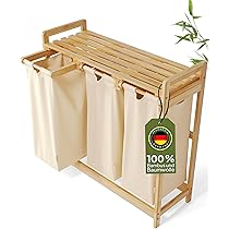 XMHome Wasmand 3 vakken 148L grote vierkante wasverzamelaar van bamboe, wasbox, visueel aantrekkelijke wassorteerder in 77.5X41.3X77.5 CM grijs