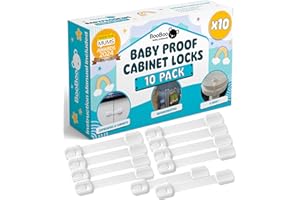 BOOBOO BABY BooBoo® (10 PACK) Premium Child Locks For Kitchen Cupboards, Child Proof Cabinet Locks, Drawer Locks Baby Proofing Cabinets with No Drilling, Extra strong Adhesive + 4 Extra Stickers