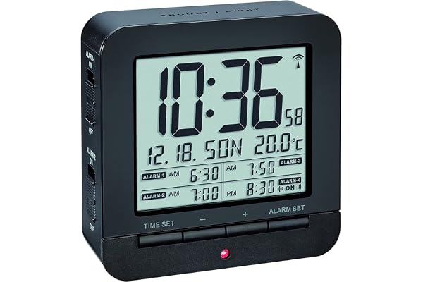 TFA Dostmann 60.2536 Radio-réveil numérique avec 4 Heures d'alarme (Noir avec Batteries)