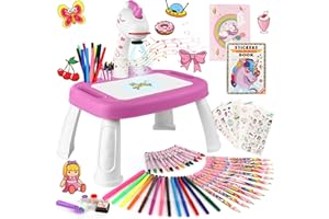 ‎HOAROSALL Mädchen Spielzeug Geschenk Kinderzeichenprojektor mit 72 Mustern Kinderprojektor mit Zeichensätze Einhornaufklebern Stempeln Kinderzeichnungstisch Einhorn Geschenk Spielzeug ab 3 4 5 6 7 Jahre Mädchen