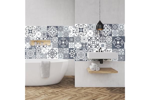 Ambiance Sticker Adhésifs Carrelages Autocollant Nuances de Gris Tsamikos Carreaux de Ciment Carrelage Sticker Mural Salle de Bain et Cuisine | 60 Pièces de 15 x 15 cm
