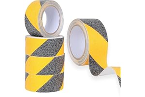 AHUNTTER 5 Pack Anti Slip Safety Tape 50mm x 5M Hazard Warning Grip Tape for Stairs High Traction Self Adhesive Safety Marking Barrier Tape for Floor Steps Deck Indoor Outdoor - Black Yellow