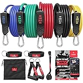 Resistance Bands Set with Handles, Door Anchor, Ankle Straps + Exercise Ebook, 5 Long Latex Tubes Premium Heavy Duty Expander