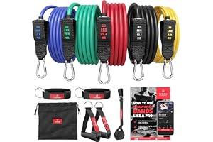 Set Di Fasce Elastiche Per Allenamento Komplex – 5 Livelli Di Resistenza + Maniglie, Cavigliere E Ancora Per Porta – Home Fitness