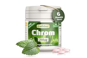 ‎GREENFOOD Chrom, hochdosiert, 250µg - 180 Tabletten, vegan. Chrom Picolinat - für einen normalen Blutzuckerspiegel & Stoffwechsel. Hohe Bioverfügbarkeit. OHNE künstliche Zusätze - laborgeprüft. Von Greenfood.