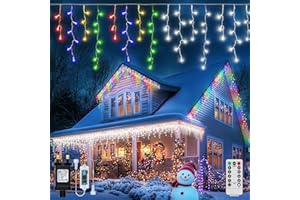 GCMacau Outdoor Christmas Icicle Lights Plug-in 15+5M/65.5ft 506 LED Connectable String Lights 8 Modes and Dimmable Waterproof Hanging String Lights for Porch, Deck, Garden, Backyard, Balcony