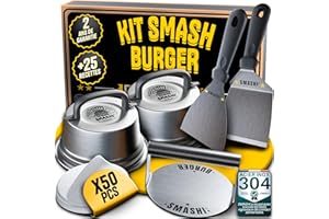 SMASHI BURGER SMASHI® Smash Burger Kit de pièces Professionnelles en Acier Inoxydable 304 certifié EU Contact Alimentaire | Presse Smash Burger Anti-adhésif | Le véritable kit Smash Burger (Professionnel)