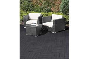 Nicoman Garden Decking Tiles Cosmopolitan Patio, Terrace, Hot Tub Deck Tiles | Interlocking Decking Tiles | Recycled | Cosmo Composite | Outdoor Drainage Deck Flooring (Graphite, 30 x 30cm, 10x)