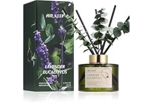 Airkeep Raumduft mit 8 Duftstäbchen 200ml, Lavender Eucalyptus Langanhaltend Duft, Lufterfrischer für Zuhause, Deko für Badezimmer, Schlafzimmer, Wohnzimmer