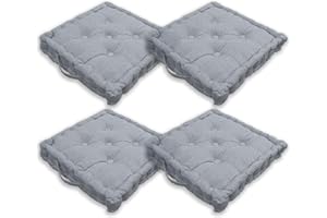 Home Tresor - Cuscini per Sedie 40x40x8cm da Interno Esterno| Set da 2/4 Coprisedia Cuscino Trapuntato Sedia Cucina, Divano, Giardino, da Pavimento con Imbottitura Spessa 8 cm con Maniglie (Grigio, 4)