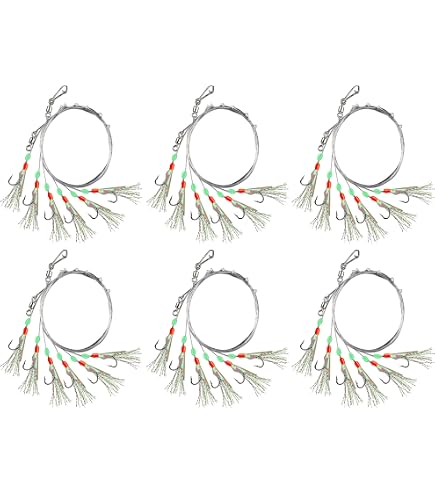 Rodeel Lot De 6/36 Bas De Ligne Pêche Mer Pré-noués – Hameçons 16 Avec Perles Lumineuses, Queue Clignotante Imitation Poisson Pour Maquereau, Bar, Cabillaud