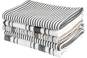 DRAPES & DECOR Pack of 5-Grey Cotton Tea Towels for Kitchen Crafted With 100% Cotton, Extra Large Kitchen Tea Towels Lint Free, Soft and Absorbent Dish Towel For Drying Dishes (50x70cm)-300GSM