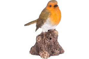 VIVID ARTS Singing Robin on Stump Highly Detailed Home or Garden Decoration with Built in Motion Sensor (WBS-RB01-F)