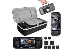 [11 in 1] Benazcap Carry Case Compatible with Steam Deck OLED 2023/Steam Deck 2021, Travel Carry Case, Screen Protector, Silicone Protective Case,Tactile Protector for Trackpad, Thumb Grip Caps