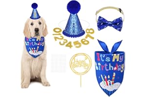 Heyu-Lotus Pañuelo de cumpleaños para perro, bufanda con pajarita con perro, gorro de fiesta de cumpleaños, suministros para fiestas de cumpleaños para perros pequeños y medianos