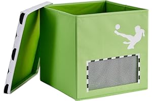 LOVE !T STORE !T Store.it - Scatola per giocattoli con rete magnetica da cancello, calcio, 33 x 33 x 33 cm, verde, Toor, MDF rinforzato