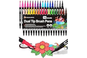 COLOCASTLE Rotuladores Lettering Brush Pen, 36 Colores, Acuarelables Marcadores para Adultos, Bullet Journal, Caligrafía, Libros para Colorear, Arte Dibujo Punta Pincel 1-2mm y Punta Fina 0.4mm