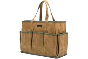 KAALTISY Werkzeug-Tasche | 16OZ Waxed Canvas Tool Tote Bag, 1 große Kapazität Tool Bag + 10 externe Steckplätze, Mehrzweck-wiederverwendbare Tool Carrier für Gartenarbeit Set Carpentry Tools - Khaki