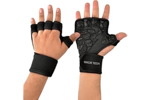 Wacie Tech Guanti Crossfit Palestra Uomo Donna Antiscivolo Grip Potente e Traspirabilità per Calisthenics Bodybuilding e Stamina Fitness, Guantini con Polsiere e Fasce per una Presa Ottimale 22-24 CM