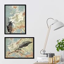Nacnic Poster „Tandem über Europa“ – Vintage Landkarte, A4 (21x29,7 Cm), Ohne Rahmen, Bunt