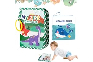 ORIZIZHIC Baby Photo Album with Soft Baby Books, Dinosaur My First Photo Album for Babys, Soft Cloth Holds 17 Photos Babys Memory Book for Family Newborns Toddlers Shower Party Favors