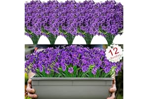 AHLMA 12 Paquetes de Flores Artificiales Decoracion Ramos de Flores Artificiales Decorativas Exterior Resistentes a los Rayos UV Adecuado para decoración de balcón, jardín, Exterior (púrpura)