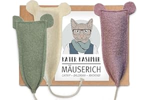 KATER KASIMIR Lot de 3 souris de jeu XL avec rembourrage d'herbe à chat, valériane et matatabi. Fabriqué à la main en Allemagne