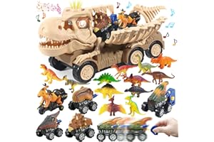 TEUVO Camion Dinosaure Jouet Enfant pour 3 4 5 6 7 Ans, Dino Camion Transporteur Voiture avec Sons et Lumières Réalistes Camion Jouet 5 Dinosaure Voiture & Figurines, Cadeau Garcon Anniversaire Noël