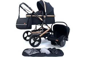 Pixini Passeggino Trio Kalani, 3 in 1 Carrozzina Ovetto Pieghevole, Accessori, Bambini (oro/oxford nero)